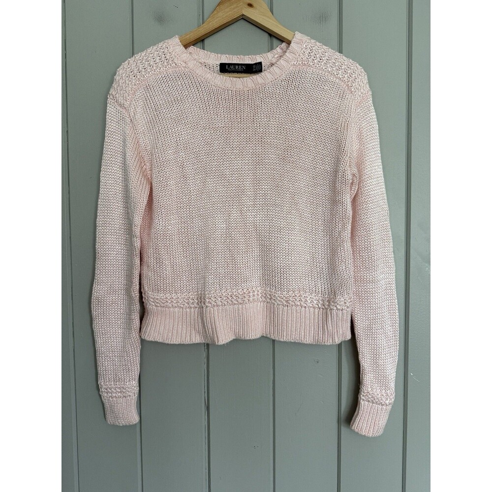Lauren Ralph Lauren Cotton Blend Crewneck Sweater Petite Small PS Pink